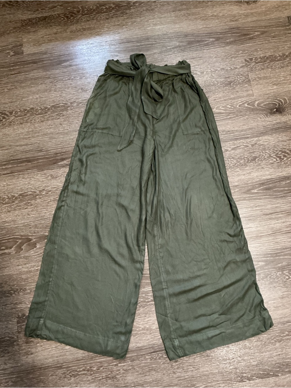 Wide Leg Tie-Waist Pants - Olive Green